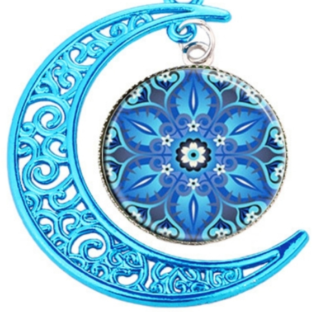 Necklace - Henna Mandala Blue Glass Pendant